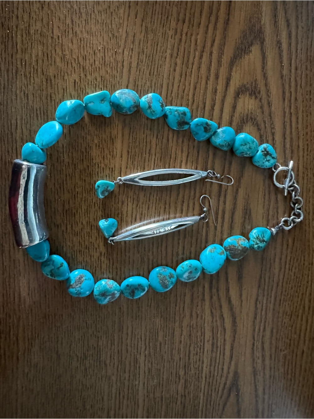 Turquoise Bead Necklace and Earrings Set - Blue Turquoise Jewelry